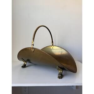 Vintage Large Regency Solid Brass Firewood Log Kindling Holder Claw 14 x 22 In